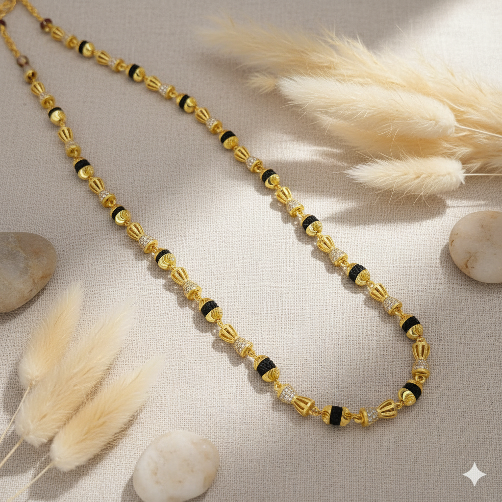 Mala on beige linen with pampas grass