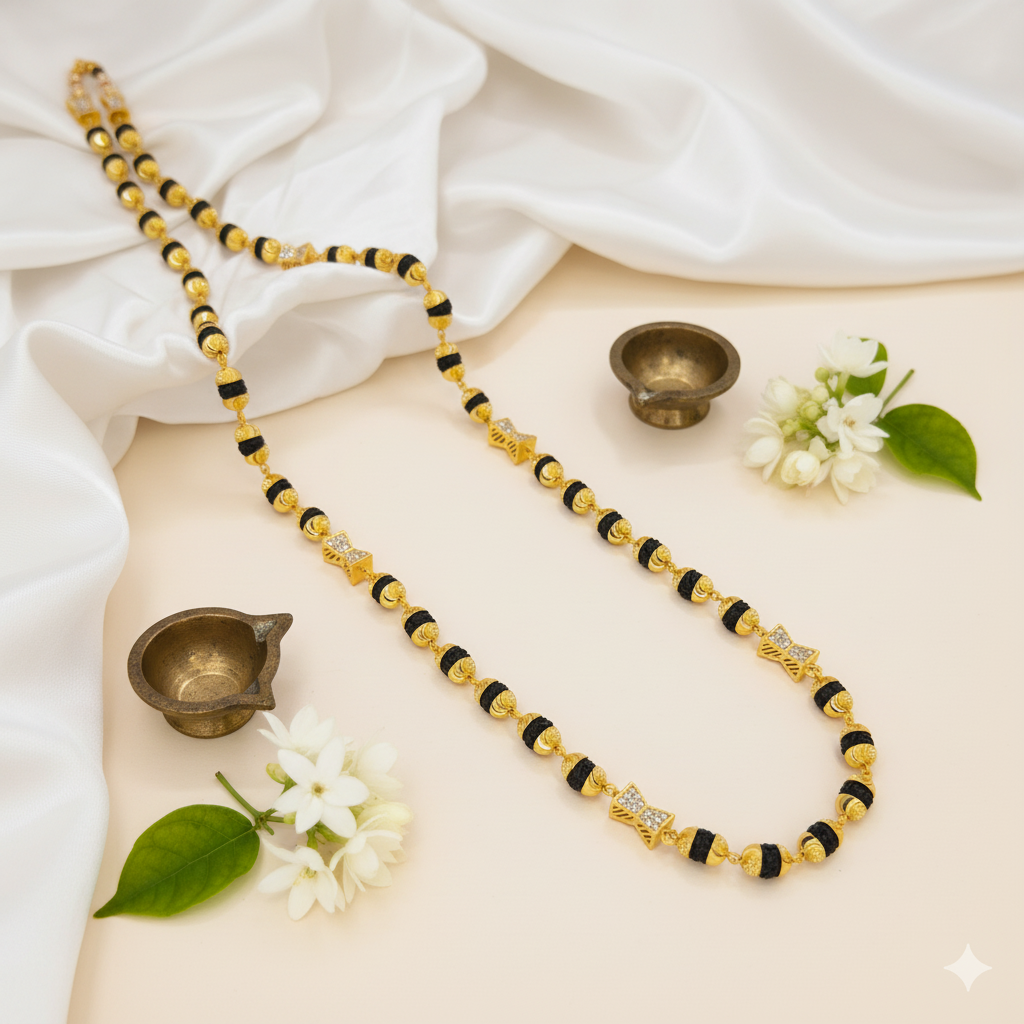 Mala on cream silk with diyas and jasmine