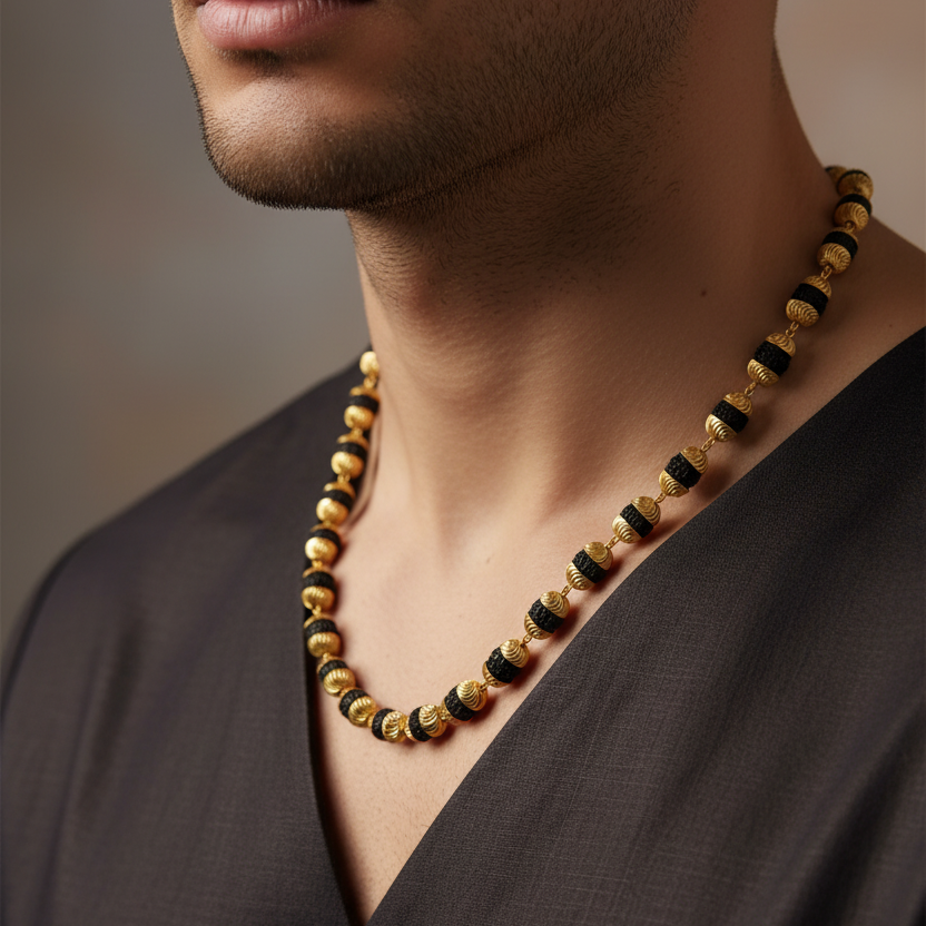 Male model wearing necklace - close-up shot