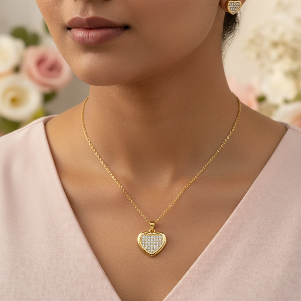 Neck close-up gold heart jewelry