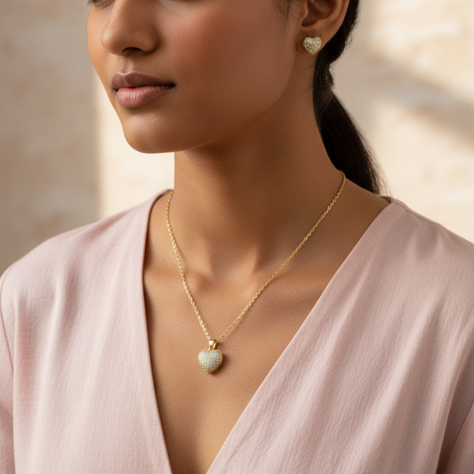 Neck close-up gold heart jewelry