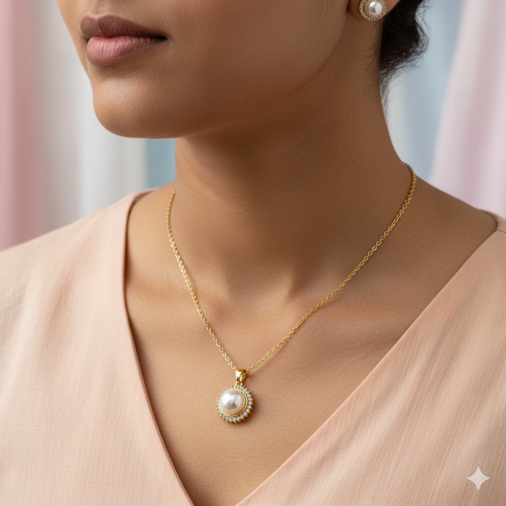 Neck close-up pearl jewelry