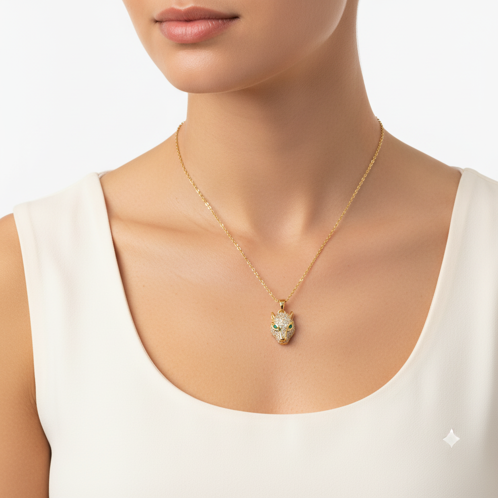 Panther pendant on white background with model