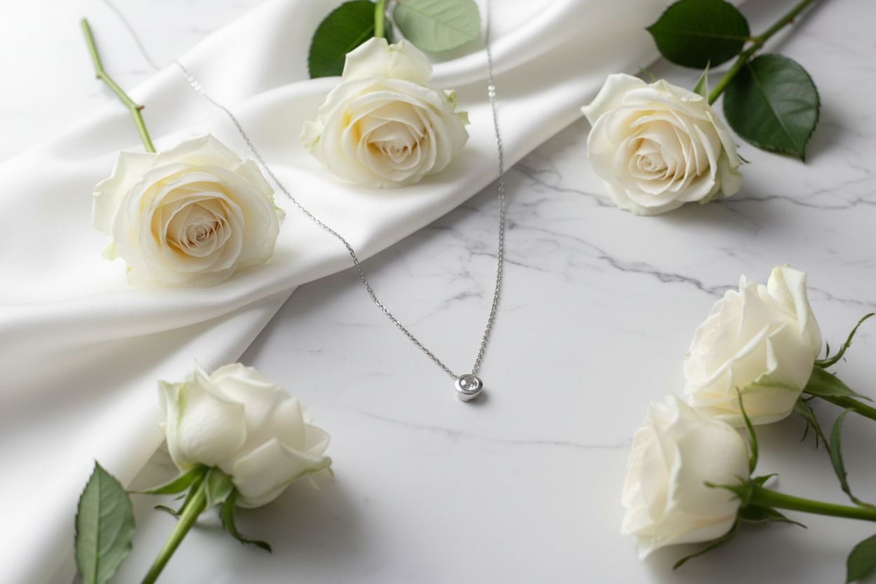 Solitaire pendant - lifestyle with props