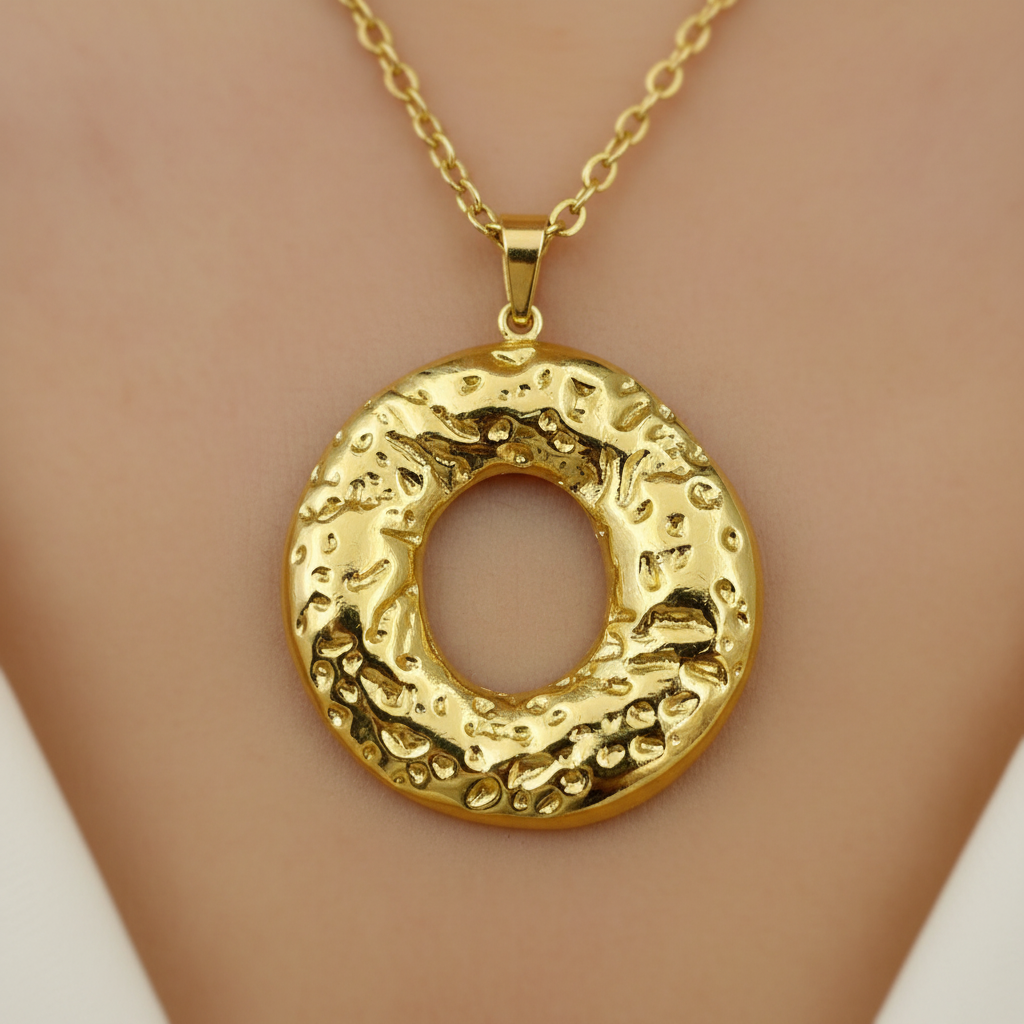 Textured circle pendant - macro detail