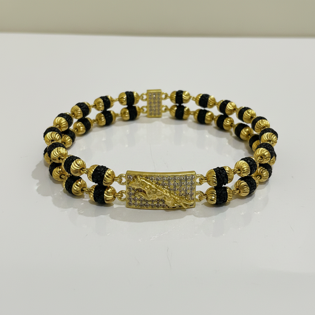 Gold Plated Shiv Trishul Double Strand Rudraksha Bracelet – SJ-BR-05