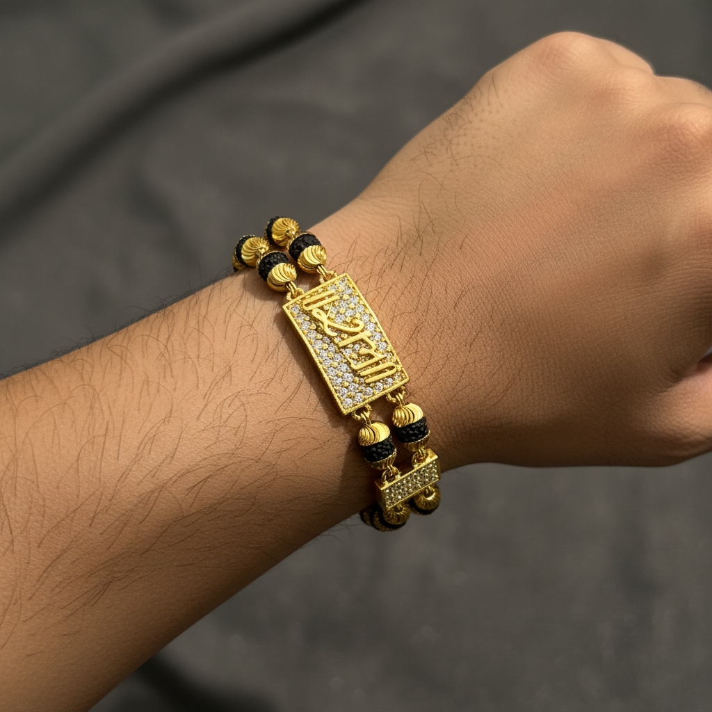 Gold Plated Ram Bracelet with Black Beads – SJ-BR-03